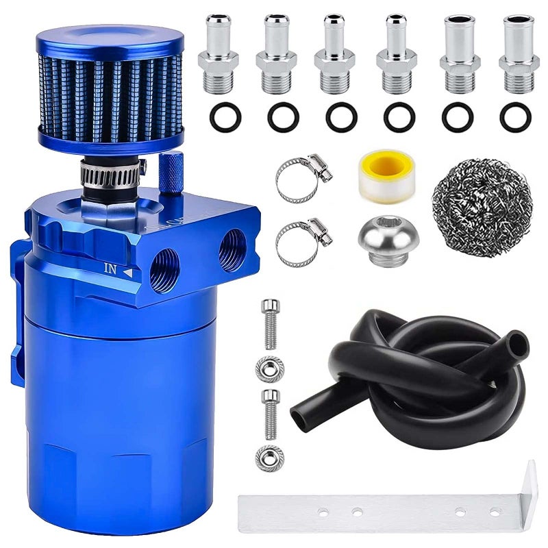 Universal Baffled Oil Catch Can 400ml Aluminum Polish Oil Separator Catch Can Kit Reservoir Tank with Breather Filter 38 Fuel Line6 FittingsNecessary AccessoriesBlue