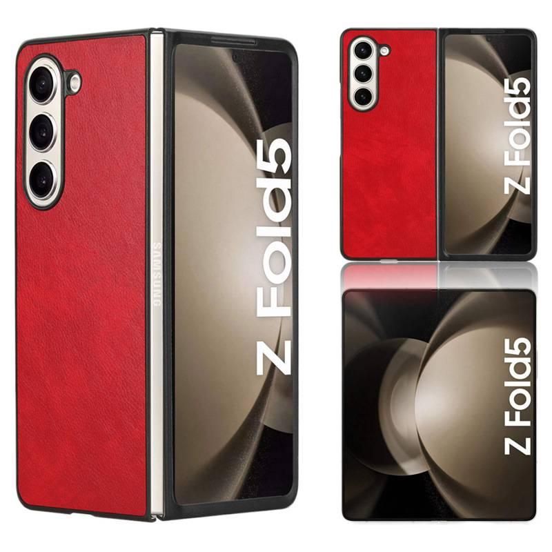 غطاء واقي بPC لـ Samsung Galaxy Z Fold 7 باللون أحمر مع ملمس جلد عتيق وتصميم رقعة جلدية مع مقاوم للصدمات مع مقاوم للخدش لترتيب الأغراض للاستخدام العملي للاستخدام الداخلي - Image 1