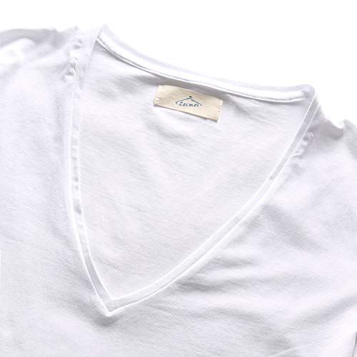 Zbrandy Men's Deep V Neck T Shirts Tight Tee Shirts Stepped Hem Colour White Size XXL - Image 5