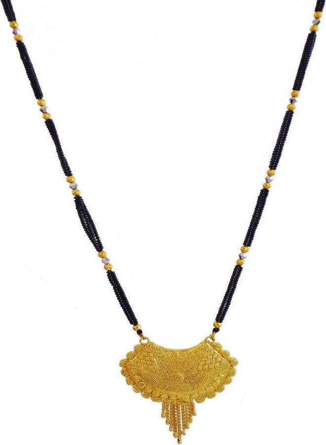 Bhumi Creation Gold Plated Traditional Black Chain Linked AD Stone Pendant Mangalsutra Long Necklace for Women - Image 1