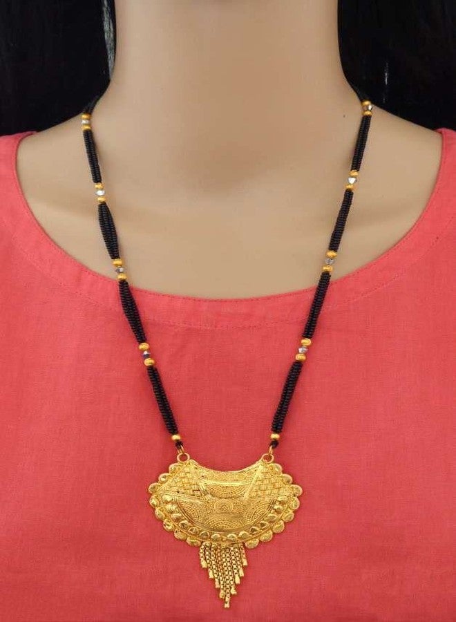 Bhumi Creation Gold Plated Traditional Black Chain Linked AD Stone Pendant Mangalsutra Long Necklace for Women - Image 2