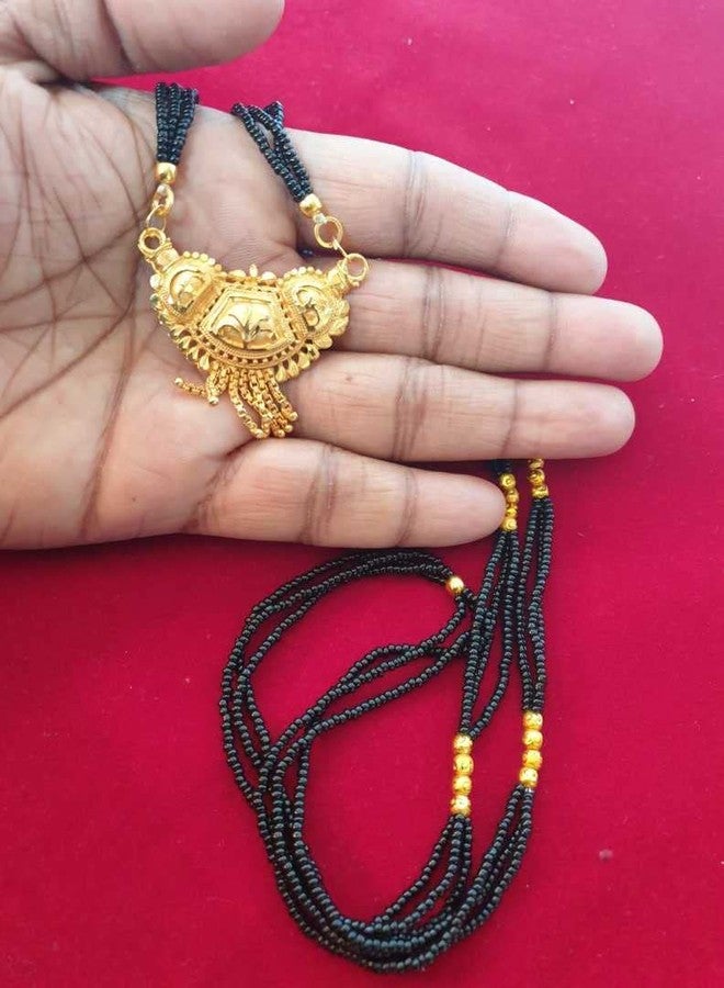 Bhumi Creation Gold Plated Traditional Black Chain Linked AD Stone Pendant Mangalsutra Long Necklace for Women - Image 3
