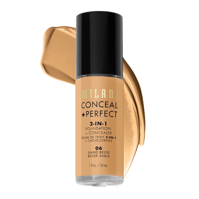 Milani Conceal + Perfect 2-in-1 Foundation + Concealer for a Flawless Complexion, Under Eye Corrector, Cover Redness and Imperfections, Waterproof and Sweatproof - Sand Beige - Image 1