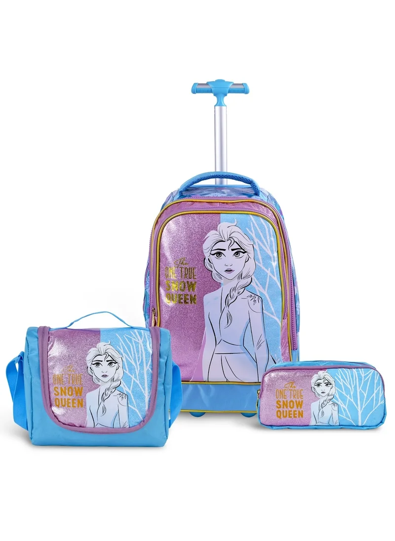 ديزني Frozen  20 Inch Kids Premium 3-in-1 Trolley School Bag Set - Ergonomic Backpack, Insulated Lunch Bag & Pencil Case,Lightweight, Durable, Students 6+ - Perfect for Travel & School,For Girls