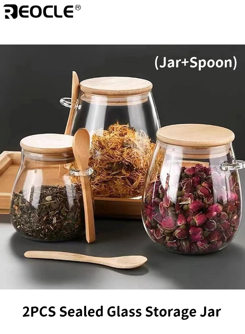 REOCLE 3pcs Sealed Glass Storage Jar Set with Spoon Airtight Container for Coffee Sugar Tea Salt Candy Kitchen Pantry Organization Essentials - Image 1