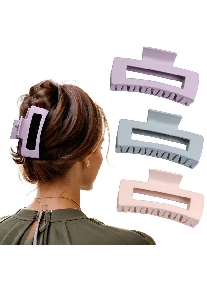 RedChimes 3pcs Large Matte Claw Clips Rectangle Hair Clips for Thick & Long Hair, Non-Slip Hair Claw For Women & Girls (Multicolor) - Image 1