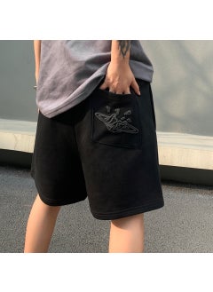 Broken Planet Skull Star Print Casual Drawstring Shorts Black