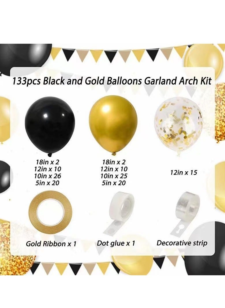 xppier Happy Birthday Party Decorations Set, 133 Pcs Black and Gold Birthday Photography Backdrop Banner Package for Boys Girls Men Women Balloons Birthday Party Set (Black Gold) - Image 2