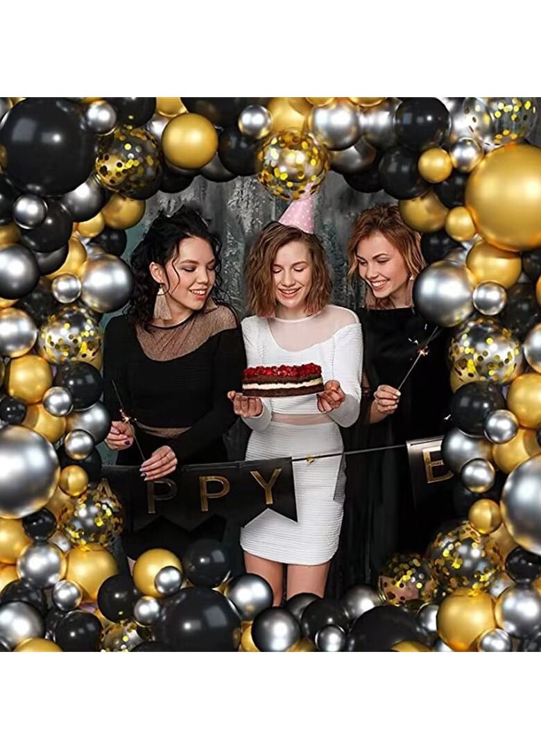 xppier Happy Birthday Party Decorations Set, 133 Pcs Black and Gold Birthday Photography Backdrop Banner Package for Boys Girls Men Women Balloons Birthday Party Set (Black Gold) - Image 5