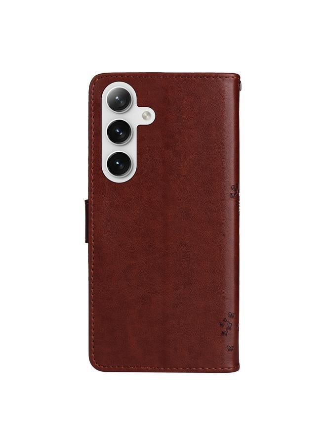 S-TOP Case For Samsung Galaxy S25 / S24 5G Tree & Cat Embossed Pattern Flip Leather Phone Case - Image 3