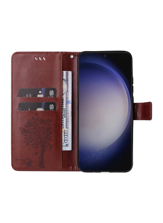 S-TOP Case For Samsung Galaxy S25 / S24 5G Tree & Cat Embossed Pattern Flip Leather Phone Case - Image 4