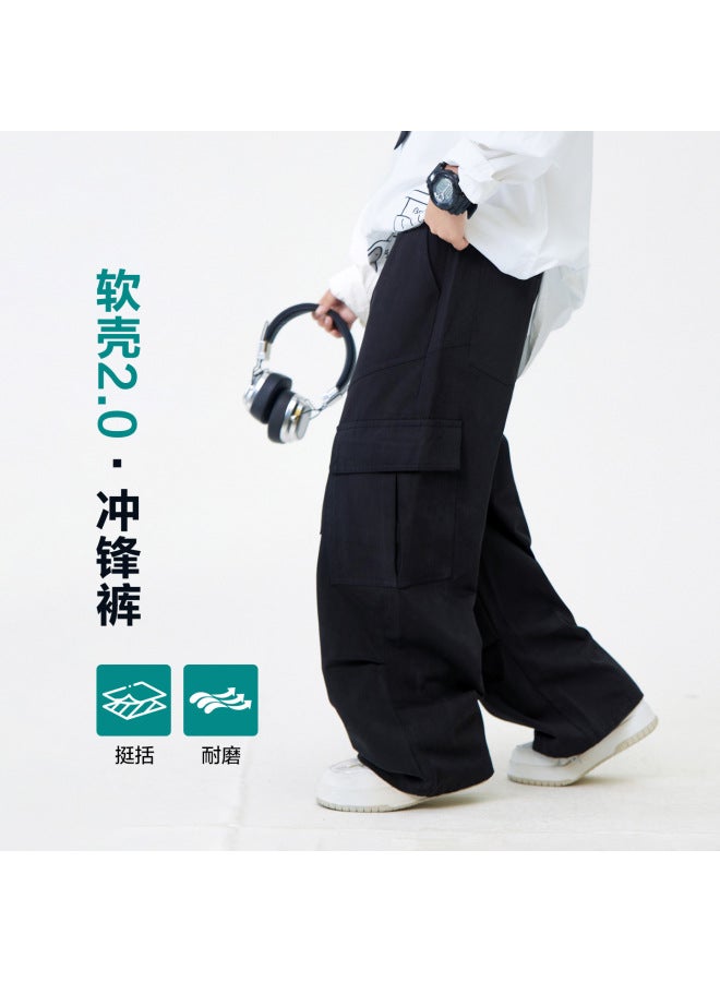 Boys' Spring Pure Cotton Outdoor Sports Straight-leg Wide-leg Cargo Pants  New Style Loose Pants For Teenagers And Children