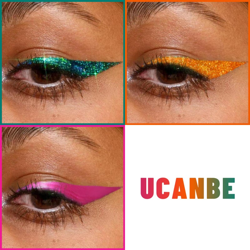 UCANBE 3PC Glitter Liquid Eyeliner Makeup Pen, Green, Pink, Orange Color Metallic Satin Finish Eye Liner Set, Long Lasting High Pigmented with Waterproof & Smudge Proof Formula - Image 3