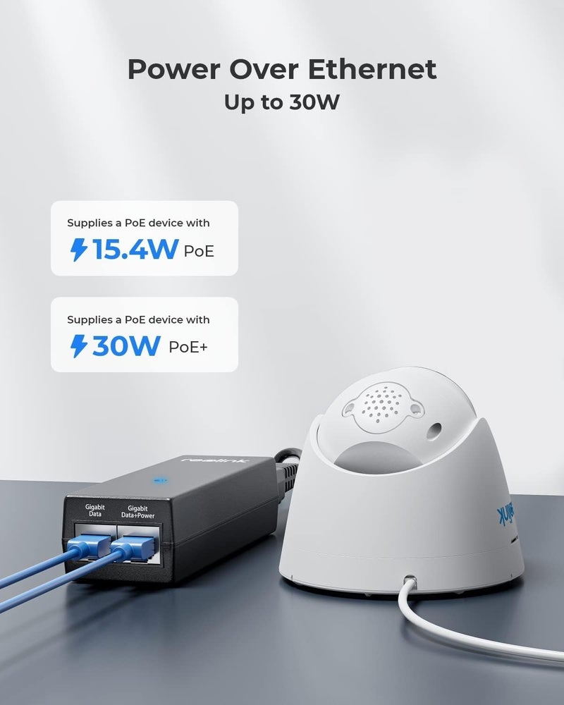 ريولينك محول Gigabit PoE، مصادر طاقة من نوع PoE+ (30 واط) أو PoE (15.4 واط)، مدى يصل إلى 100 متر، توصيل سهل (Plug & Play)، مناسب لكاميرات PoE أو أجراس الباب المرئية التي تعمل بتقنية PoE. - Image 5