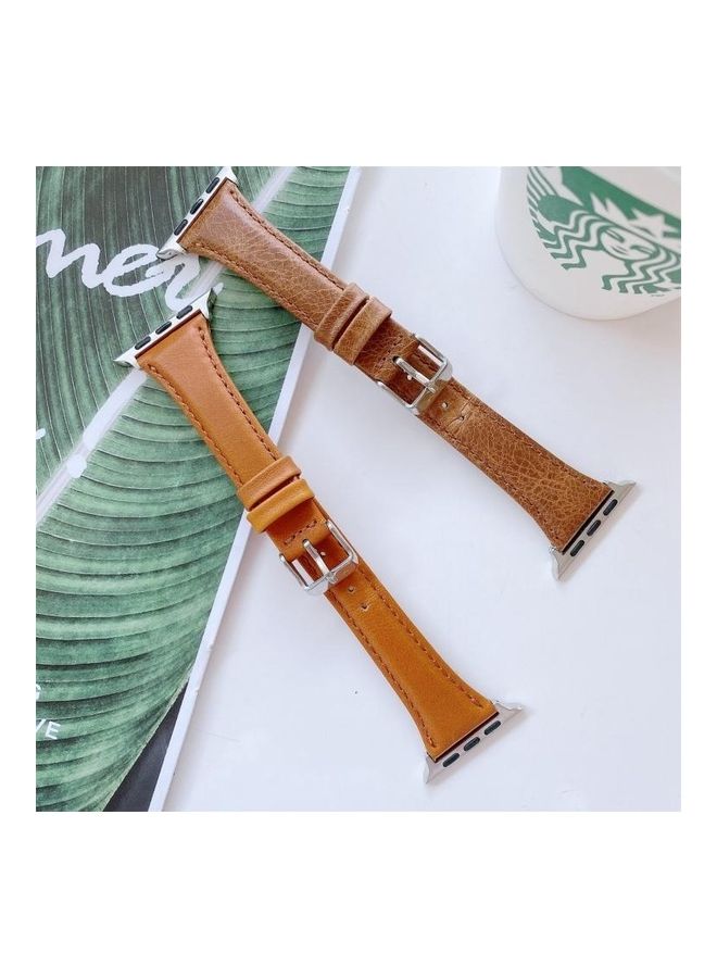 NIBEMINENT Double-sided Leather Replacement Strap Watchband For Apple Watch Series 7/6/5/4/3/2/1/SE 42/44/45mm Light Brown - Image 2