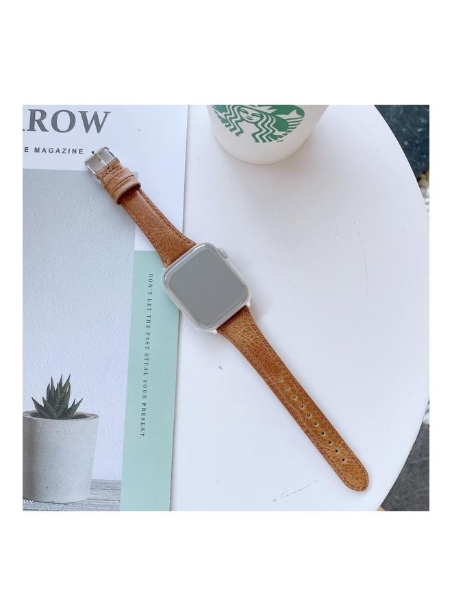 NIBEMINENT Double-sided Leather Replacement Strap Watchband For Apple Watch Series 7/6/5/4/3/2/1/SE 42/44/45mm Light Brown - Image 1