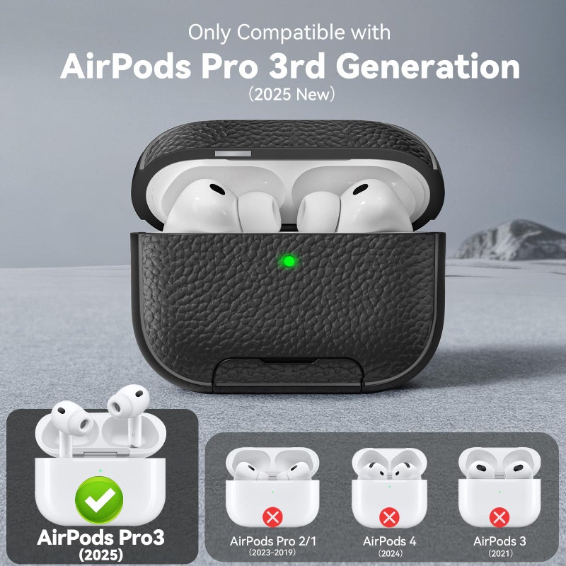 Polislime for AirPods Pro 3 Case 2025 with Magnetic Lid Lock & Phone Stand, TPU Lava Texture for AirPods Pro 3 Generation Case Cover with Wrist Strap & Cleaner, iPod Pro 3 Case for Men Women,Black - Image 2