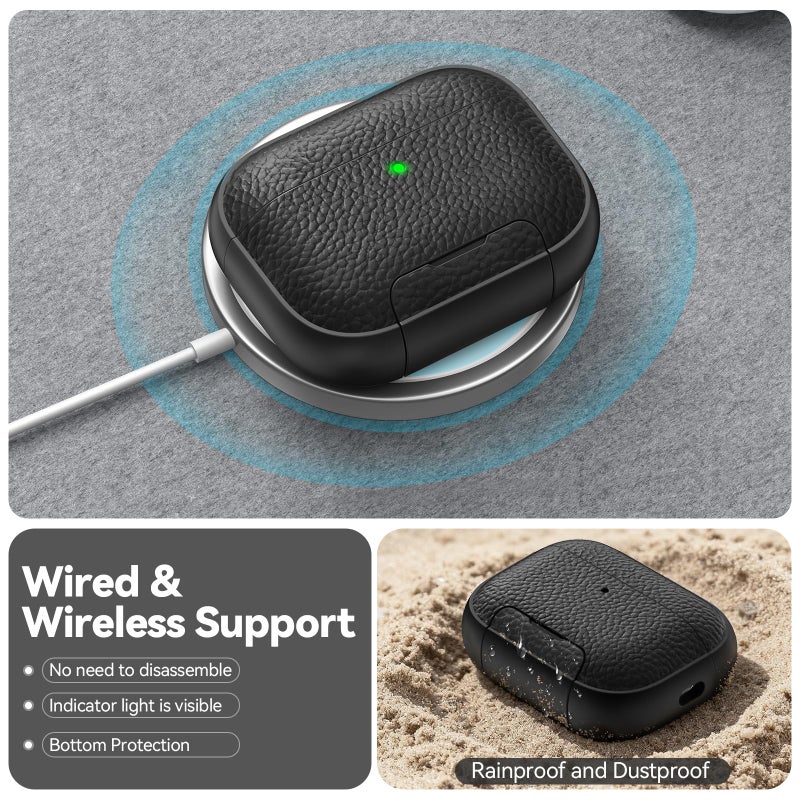 Polislime for AirPods Pro 3 Case 2025 with Magnetic Lid Lock & Phone Stand, TPU Lava Texture for AirPods Pro 3 Generation Case Cover with Wrist Strap & Cleaner, iPod Pro 3 Case for Men Women,Black - Image 5