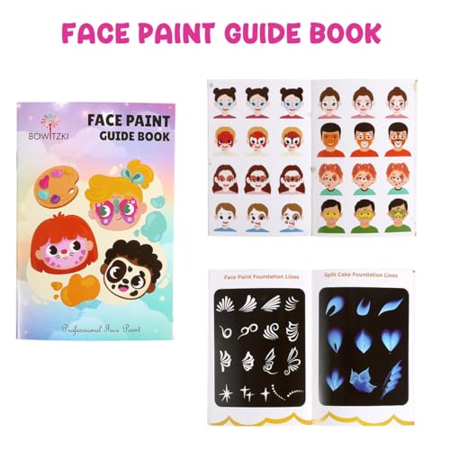 Bowitzki 21 Color Split Cake Face Paint Set Professional Face Painting Kit Kids Adults 10g One Stroke Stencil Brush Practice Board Guide Book Non Toxic Rainbow Body Makeup Halloween Christmas Easter - Image 5