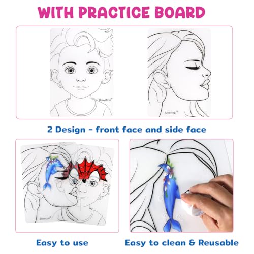 Bowitzki 21 Color Split Cake Face Paint Set Professional Face Painting Kit Kids Adults 10g One Stroke Stencil Brush Practice Board Guide Book Non Toxic Rainbow Body Makeup Halloween Christmas Easter - Image 4