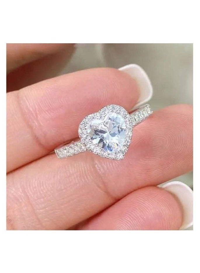 Adjustable Heart Engagement Ring for Women, 2 Carat Cubic Zirconia Wedding Band, Suitable for Anniversary Gift - White  - Image 2