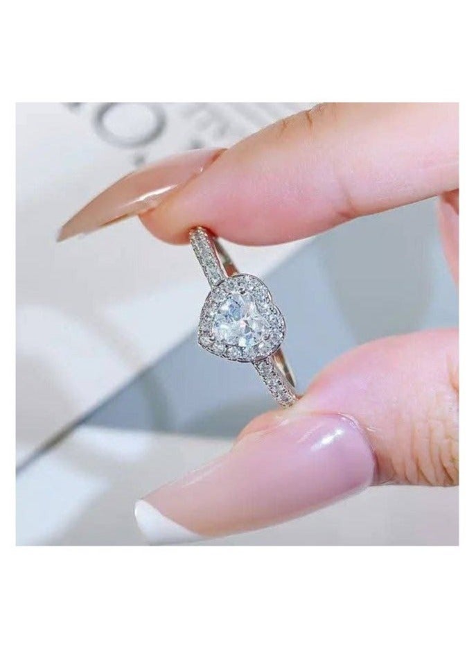 Adjustable Heart Engagement Ring for Women, 2 Carat Cubic Zirconia Wedding Band, Suitable for Anniversary Gift - White  - Image 3