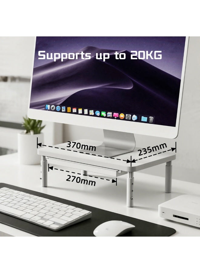 ETHU Monitor Stand Riser, 3 Height Adjustable Monitor Stand with Storage Drawer, Desk Organizer Ergonomic Stand for Computer Printer Laptop PC iMac, White - Image 2