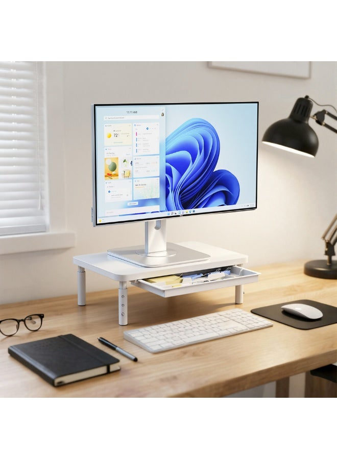 ETHU Monitor Stand Riser, 3 Height Adjustable Monitor Stand with Storage Drawer, Desk Organizer Ergonomic Stand for Computer Printer Laptop PC iMac, White - Image 5
