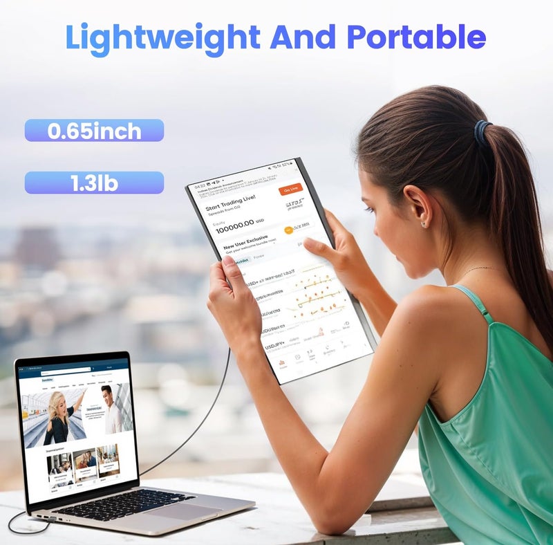 TeamGee 15.6" Laptop Screen Extender, Slim & Lightweight Portable Monitor for Laptop, Full HD IPS, 360° Rotating Stand, Detachable, USB-C Plug & Play, RGB Lighting, Thin Bezels - Image 3