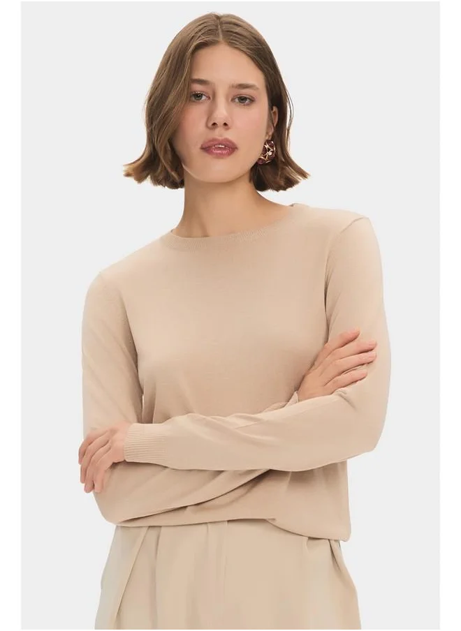 جون June Women Exclusive Crew Neck Viscose Blend Knitwear Sweater Powder