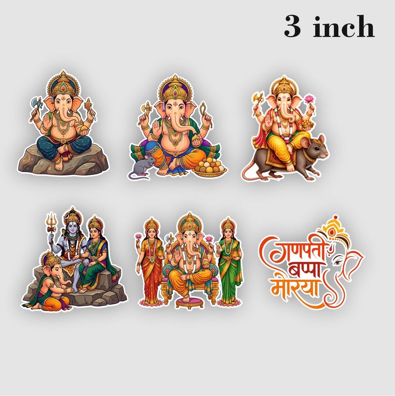 TodFod Lord Ganesha Fridge Magnet Combo Set of 6 | Cartoon Style Ganpati Sitting on Rock, Riding Mouse & Mantra Art | Hindu Mythology Spiritual Decor | 7.62 cm (3 Inch) - Image 2