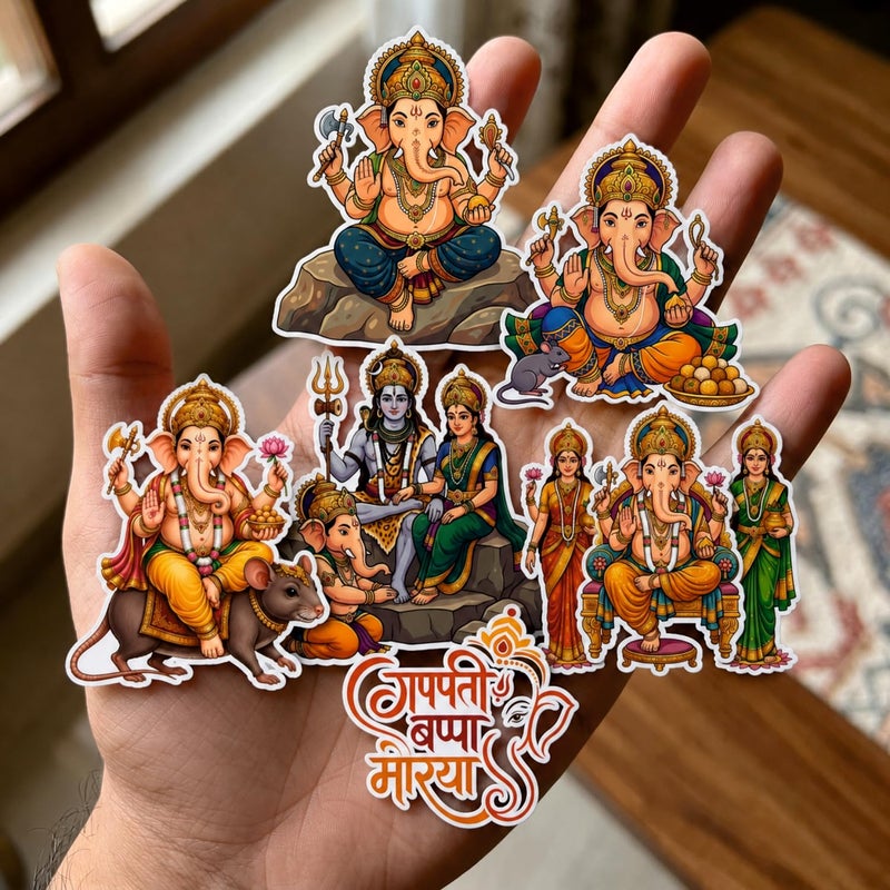 TodFod Lord Ganesha Fridge Magnet Combo Set of 6 | Cartoon Style Ganpati Sitting on Rock, Riding Mouse & Mantra Art | Hindu Mythology Spiritual Decor | 7.62 cm (3 Inch) - Image 3