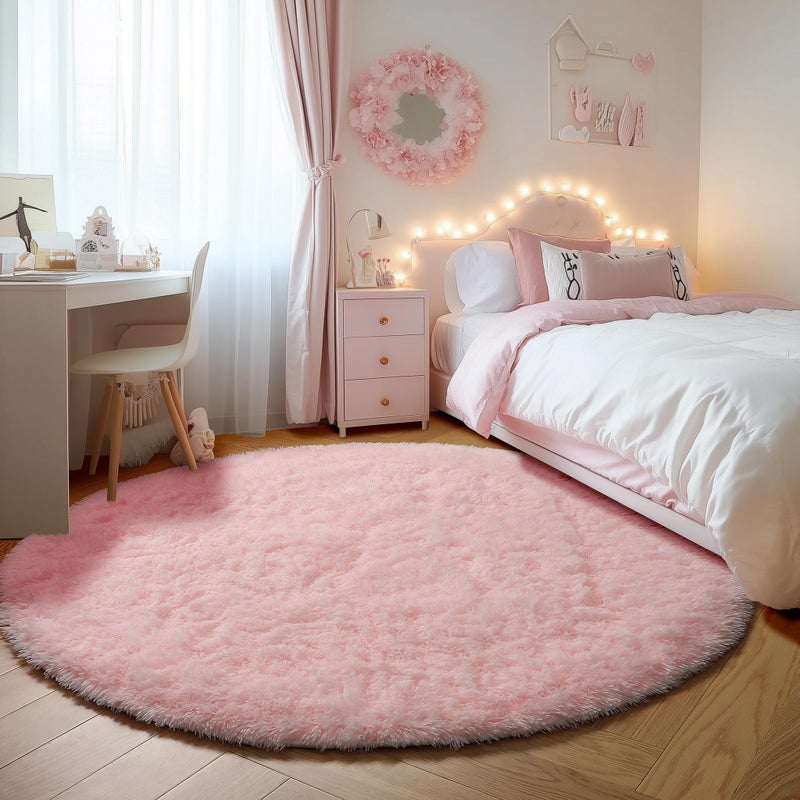 ONASAR Light Pink Round Area Rugs 4ft for Bedroom Living Room, Fluffy Circle Rug for Kids Girls Boys Teen, Soft Plush Shaggy Carpet for Nursery Dorm Classroom Playroom Home Decor Aesthetic - Image 4