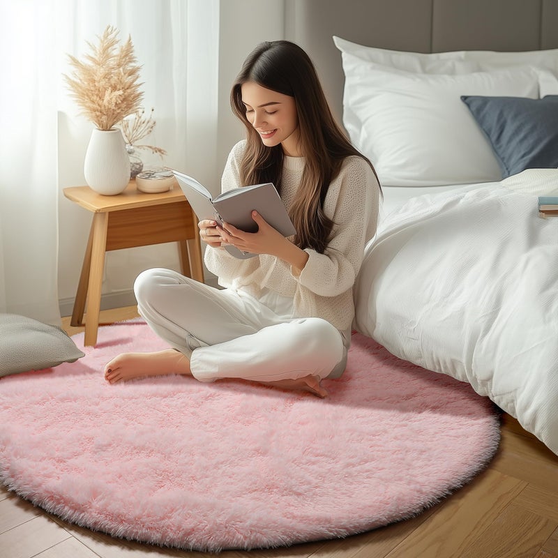ONASAR Light Pink Round Area Rugs 4ft for Bedroom Living Room, Fluffy Circle Rug for Kids Girls Boys Teen, Soft Plush Shaggy Carpet for Nursery Dorm Classroom Playroom Home Decor Aesthetic - Image 5