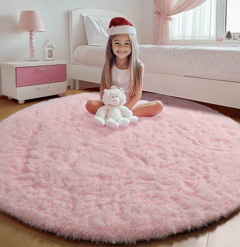 ONASAR Light Pink Round Area Rugs 4ft for Bedroom Living Room, Fluffy Circle Rug for Kids Girls Boys Teen, Soft Plush Shaggy Carpet for Nursery Dorm Classroom Playroom Home Decor Aesthetic - Image 1