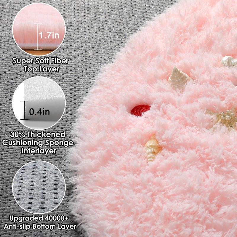 ONASAR Light Pink Round Area Rugs 4ft for Bedroom Living Room, Fluffy Circle Rug for Kids Girls Boys Teen, Soft Plush Shaggy Carpet for Nursery Dorm Classroom Playroom Home Decor Aesthetic - Image 2