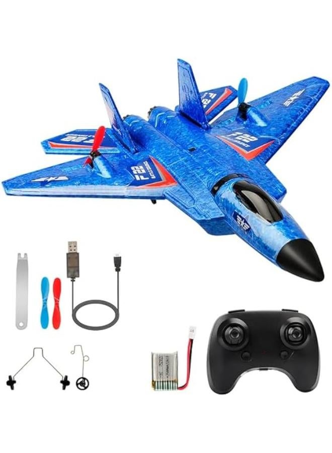 Remote Control Plane RTF F-22 Raptor, 2.4Ghz 6-axis Gyro RC Airplane with Light Strip, Jet Fighter Toy Gift for Kids Beginner (Blue) - Image 1