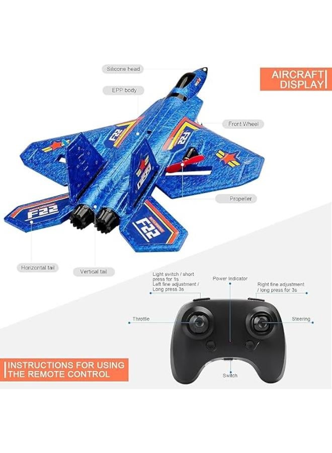Remote Control Plane RTF F-22 Raptor, 2.4Ghz 6-axis Gyro RC Airplane with Light Strip, Jet Fighter Toy Gift for Kids Beginner (Blue) - Image 2