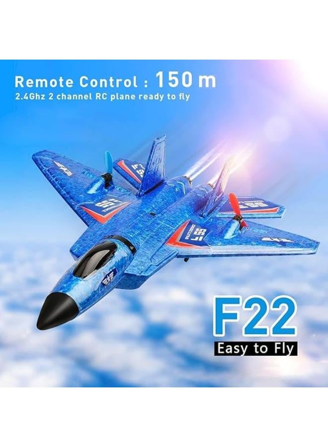 Remote Control Plane RTF F-22 Raptor, 2.4Ghz 6-axis Gyro RC Airplane with Light Strip, Jet Fighter Toy Gift for Kids Beginner (Blue) - Image 3