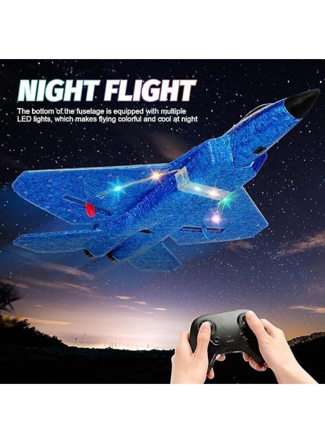 Remote Control Plane RTF F-22 Raptor, 2.4Ghz 6-axis Gyro RC Airplane with Light Strip, Jet Fighter Toy Gift for Kids Beginner (Blue) - Image 4