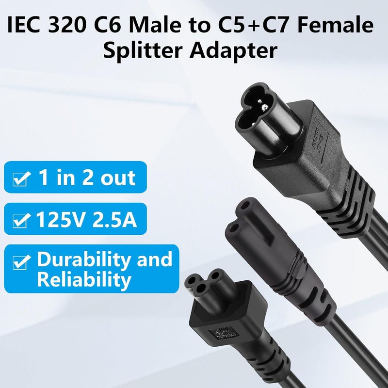 CERRXIAN موصل طاقة CERRXIAN C6 إلى C5C7 مع كابل طاقة IEC 320 C6 ذكر إلى C5C7 أنثى محول موزع 25A125V 1FT03M - Image 5