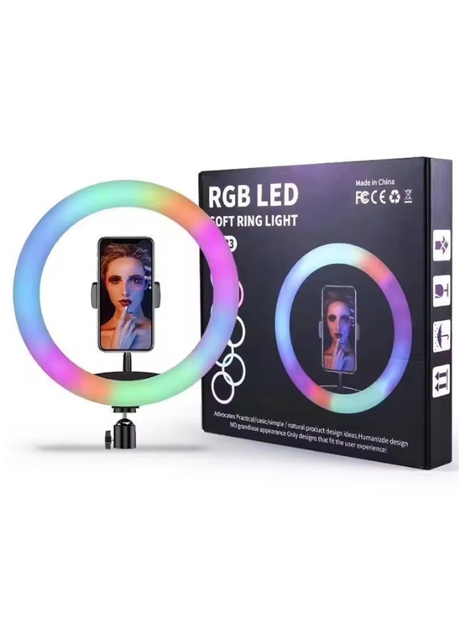 تيكسيم حلقة إضاءة LED RGB، 13 بوصة، حامل ثلاثي القوائم قابل للتعديل 210 سم، وضع متعدد الألوان مع حامل هاتف، جهاز تحكم عن بعد للبث المباشر، التصوير الفوتوغرافي، تيك توك، يوتيوب، إنستغرام - Image 2