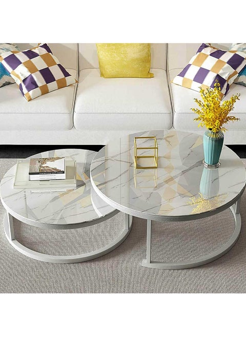Round side tables, stylish round nested coffee tables set of 2 with marble texture and metal frame - ideal for small spaces and modern decor.