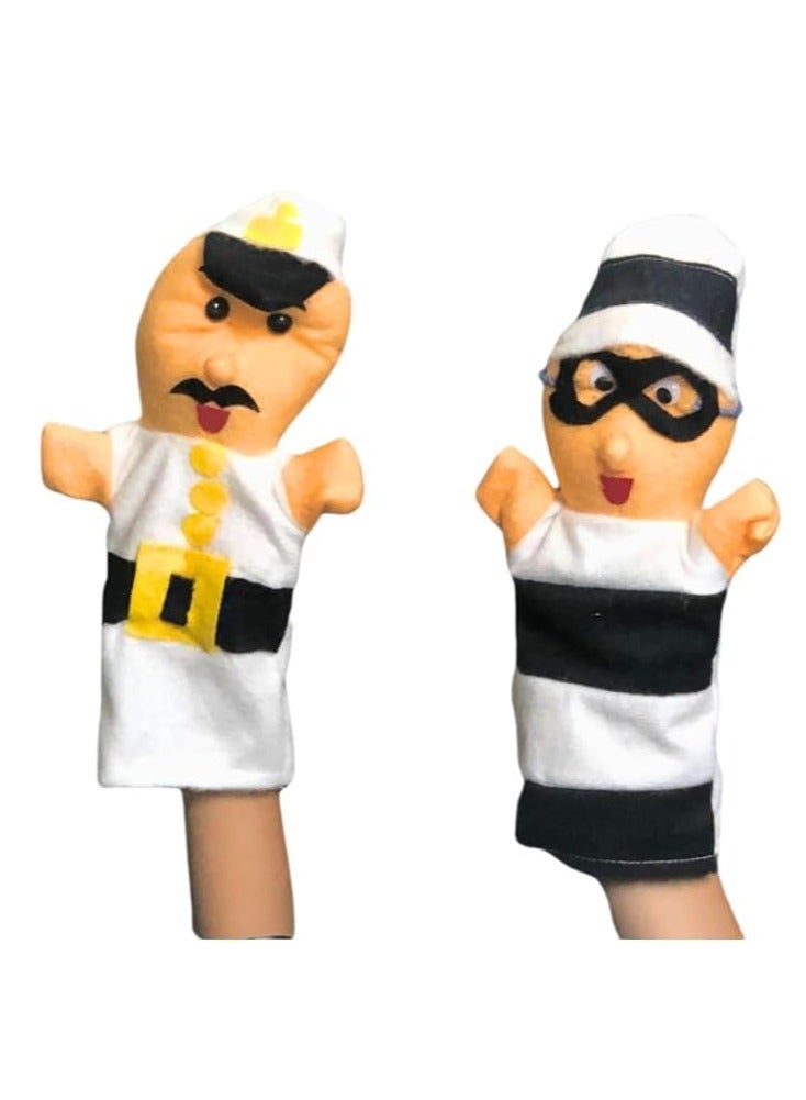 Hand Puppet Assorted Characters Soft Plush Interactive for Storytelling Role Play and Early Learning Fun (Thief and Officer)