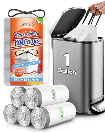 RayPard 1 Gallon 100 Counts Mini Strong Drawstring Trash Bags Garbage Bags by RayPard fit 34 Liter Small Trash Can Tiny Waste Basket Liners for Home Office Bathroom Bedroom Car White - Image 2