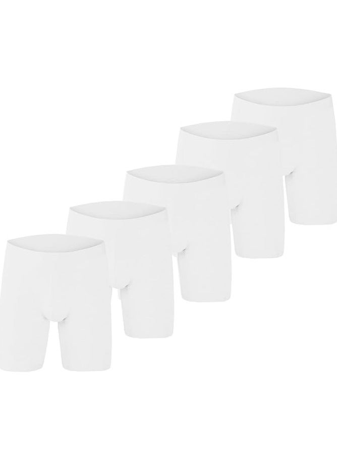 infino Men's 5-Pack Boxer Briefs - Mid-Rise, Anti-Chafing Stretch Cotton, Breathable Athletic Underwear in Pure White - Available in L 