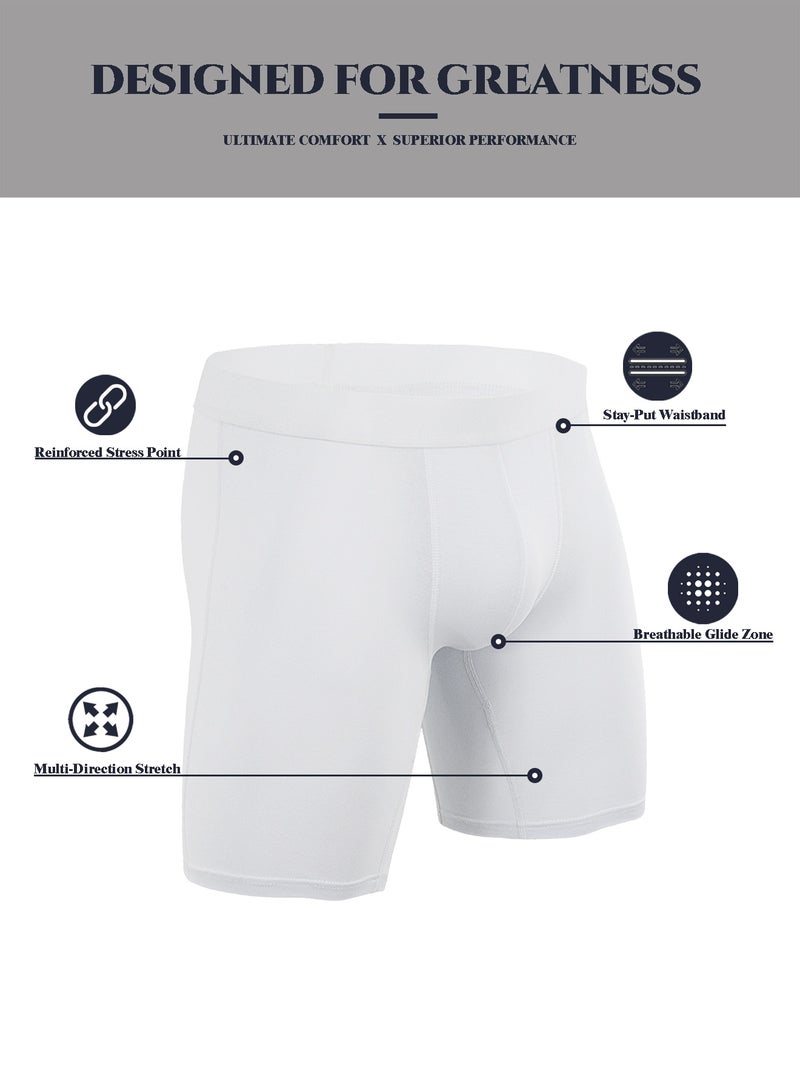 infino Men's 5-Pack Boxer Briefs - Mid-Rise, Anti-Chafing Stretch Cotton, Breathable Athletic Underwear in Pure White - Available in L - Image 2