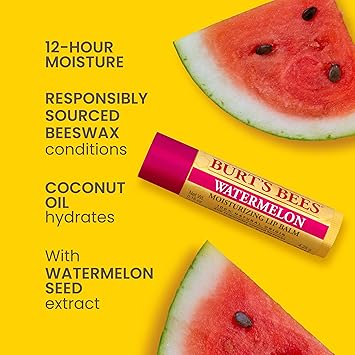 Burt's Bees بلسم شفاه بورتس بيز بنكهة البطيخ المرطب للرجال والنساء 015 أونصة شفاه بلسم شفاف - Image 3