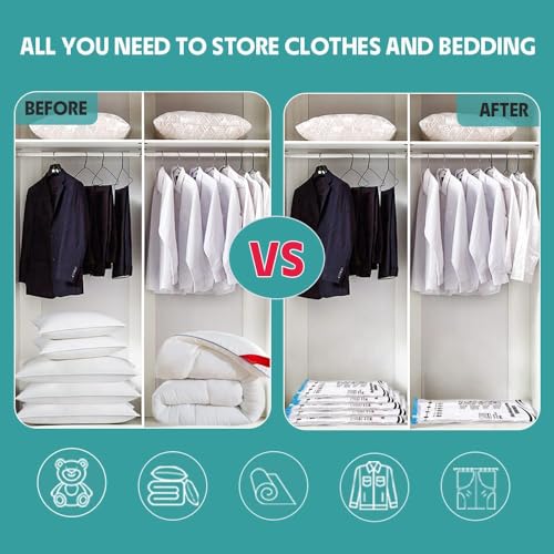 Newunisi 6 Pack Vacuum Storage Bags, Space Saver Compression Bags for Clothing, Comforters, Blankets, Vacuum Seal Bags with Hand Pump. (2×Jumbo, 2×Large, 2×Medium) - Image 5