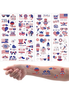 HOWAF HOWAF 100+ Pcs 4th of July Temporary Tattoos – American Flag Red White and Blue Party Supplies Fourth of July Decorations Silver Glitter Tattoos, American USA Stars and Stripes Waterproof Body Art Stickers 